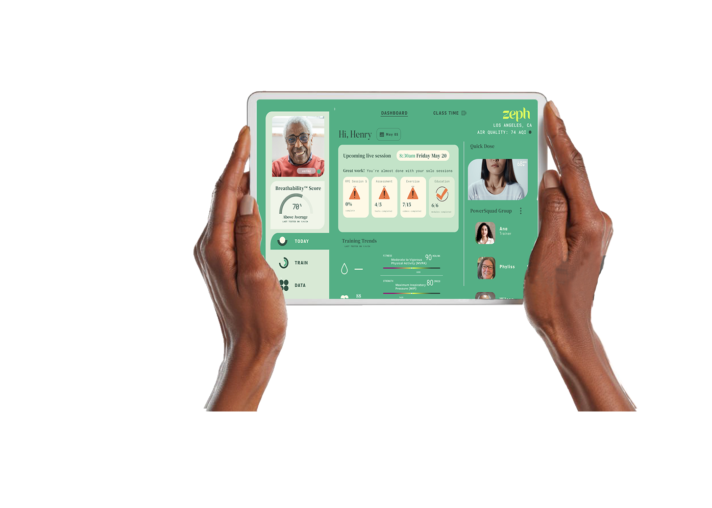 Zeph app interface on tablet